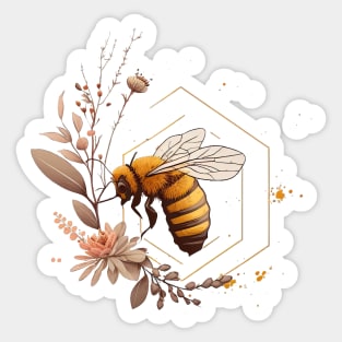 Honey Bee Gold with Peach Blossoms Sticker